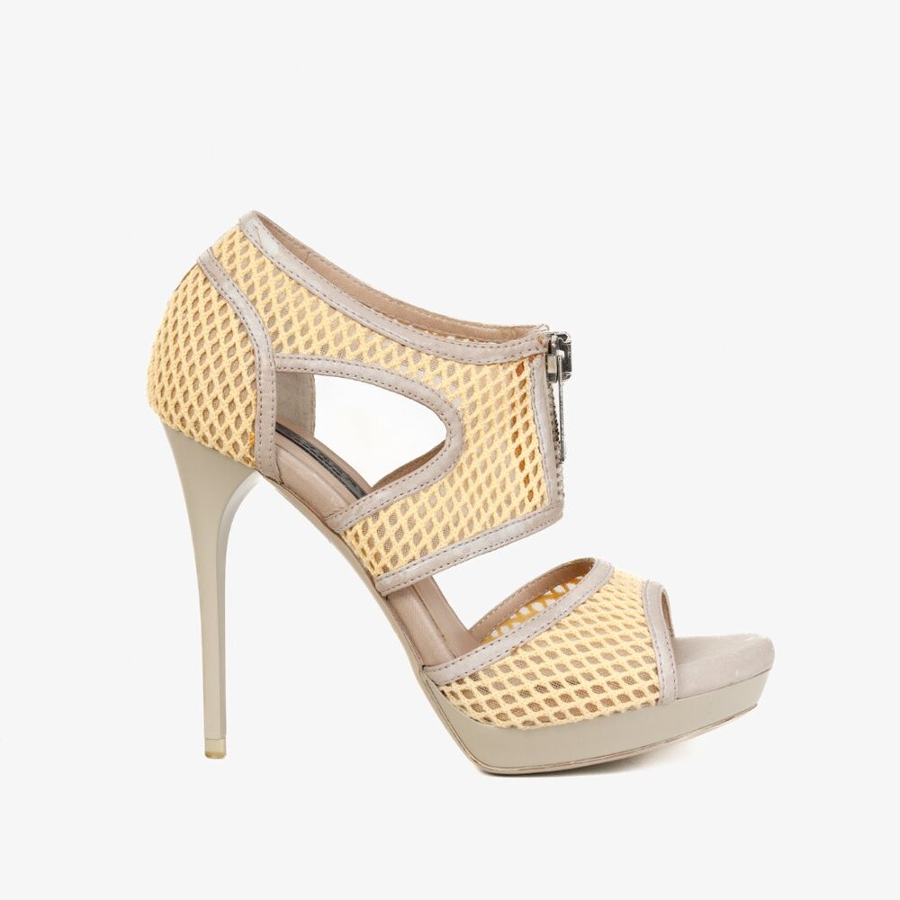 Burberry Grey Taupe Cut-Out Zipper Stiletto Heels